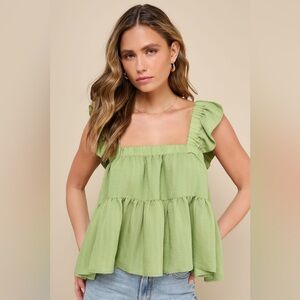 Green Ruffled Peplum Tank Top